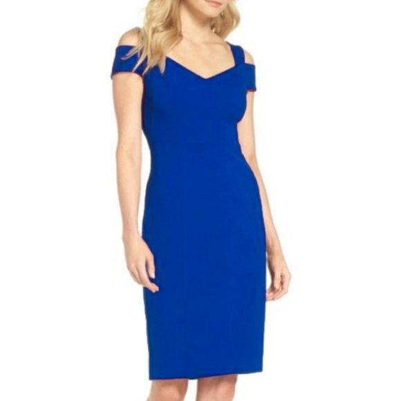 LIKE NEW Eliza J Cold Shoulder Cobalt Cocktail Dress - Picture 2 of 7